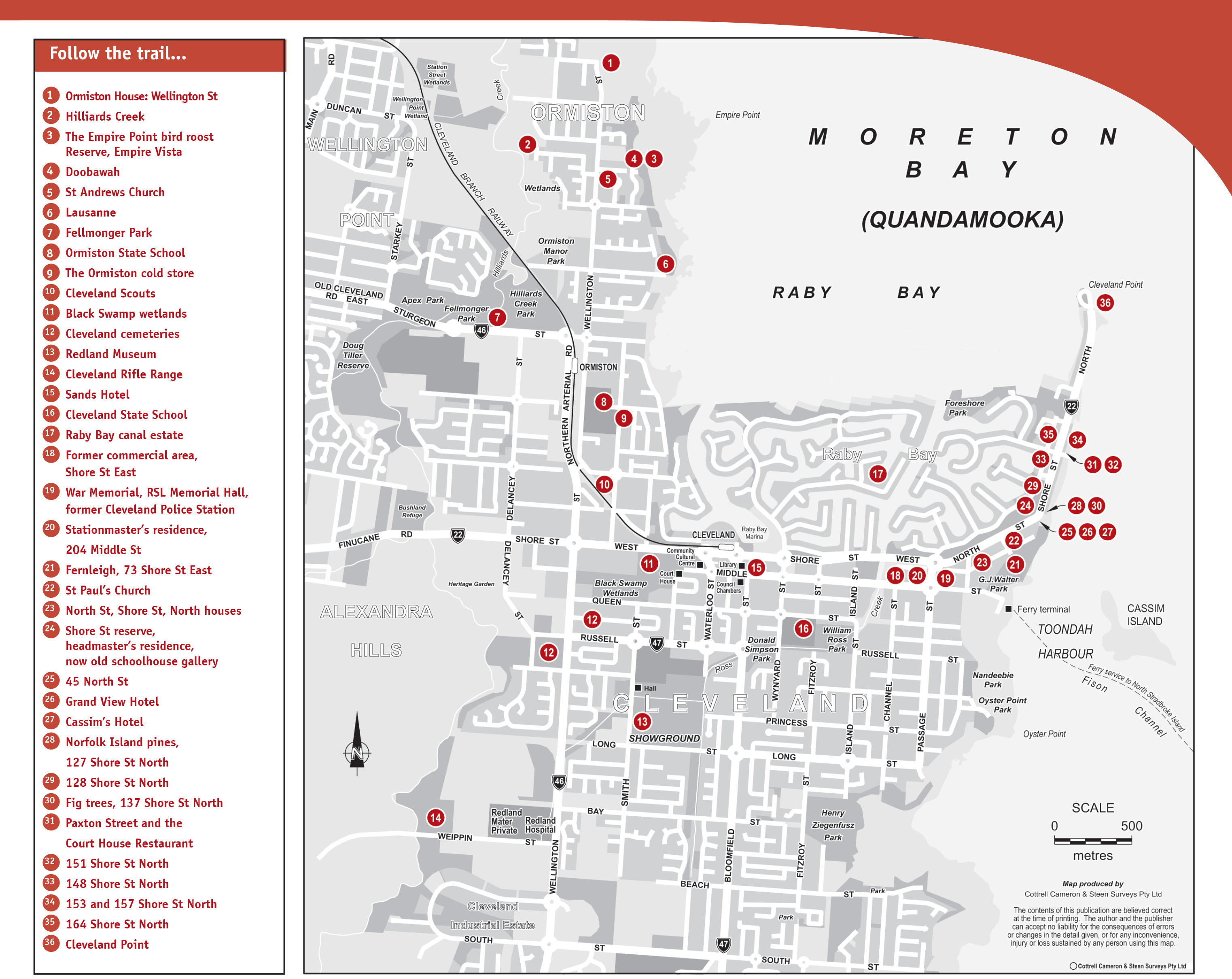 Map Of Cleveland Qld Heritage Trails | Redland City Council