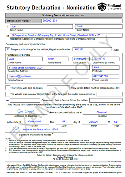 statutory declaration nomination form